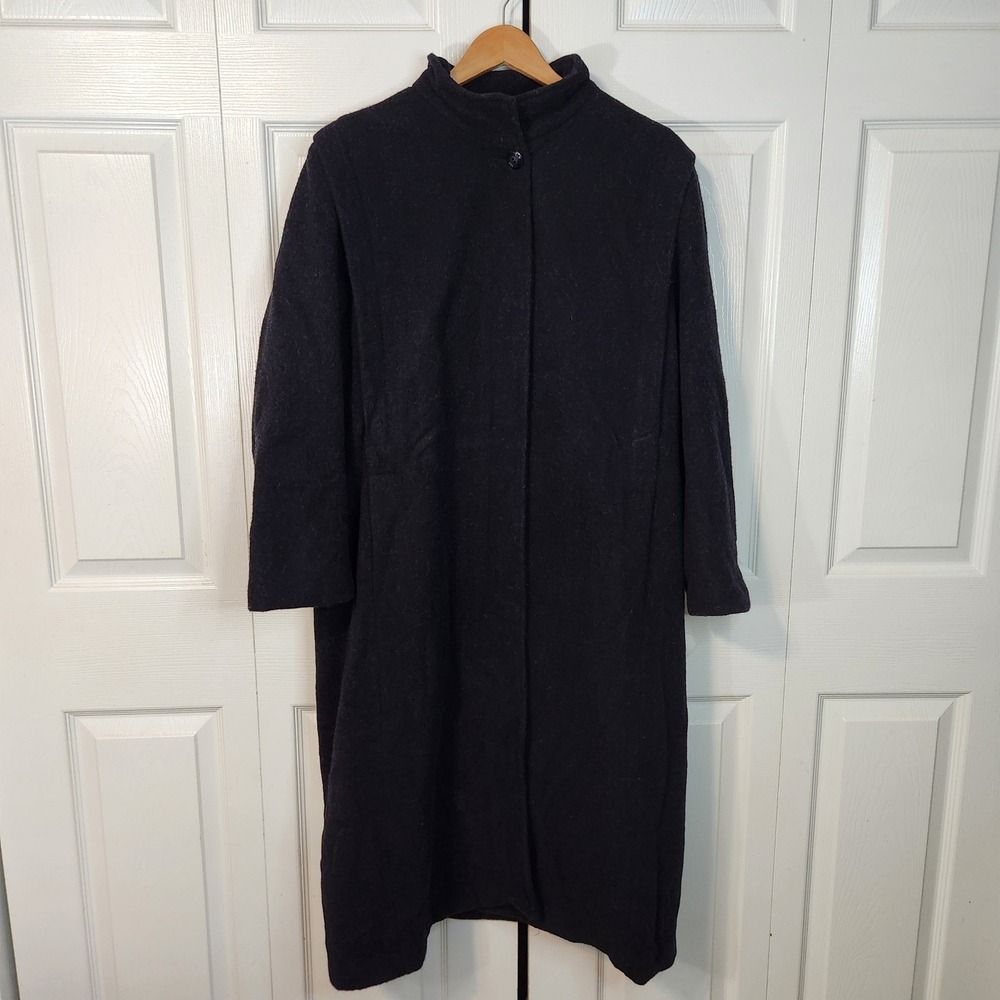 Forecaster of Boston Charcoal Gray Wool Overcoat Mock Neck Made in USA Long Coat